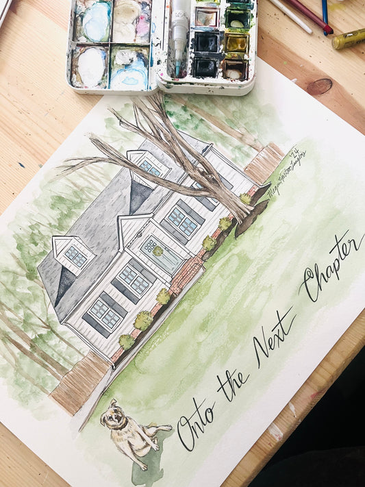 Custom House Portrait (watercolor)