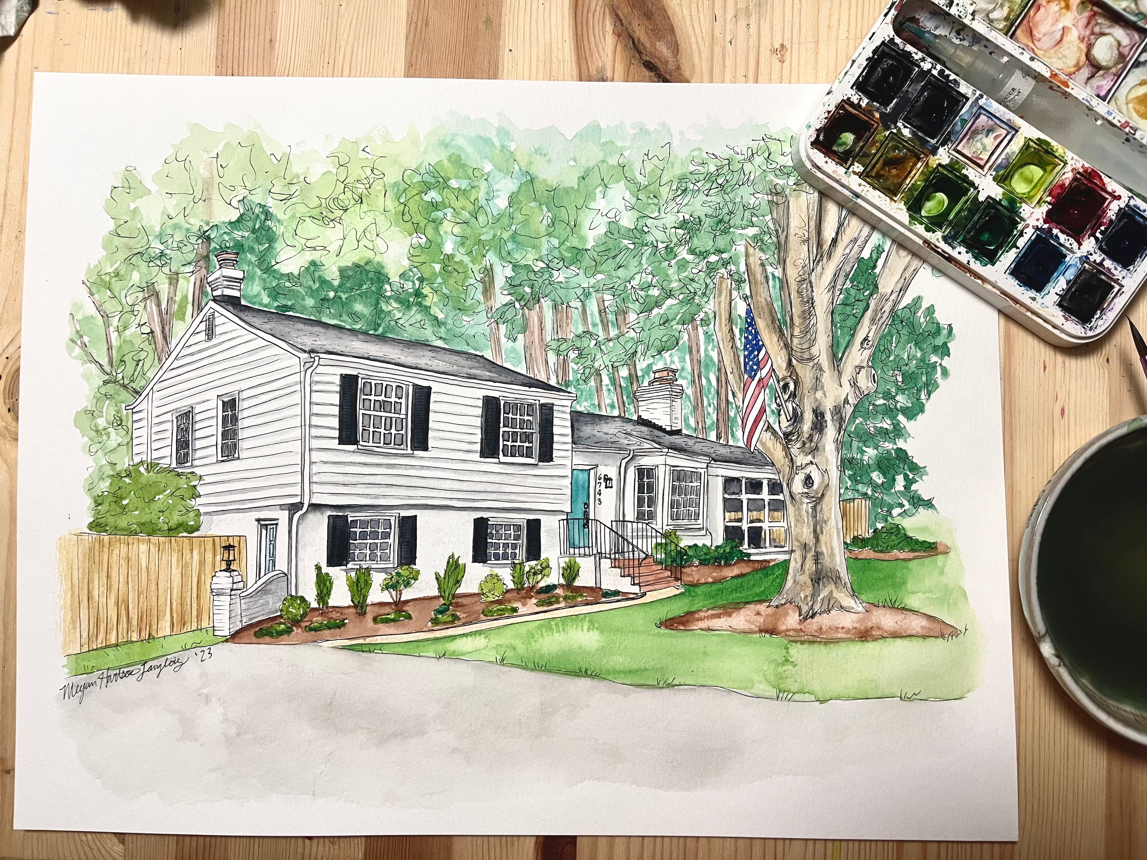 Custom House/Venue Portrait (watercolor, black and white, or digital)