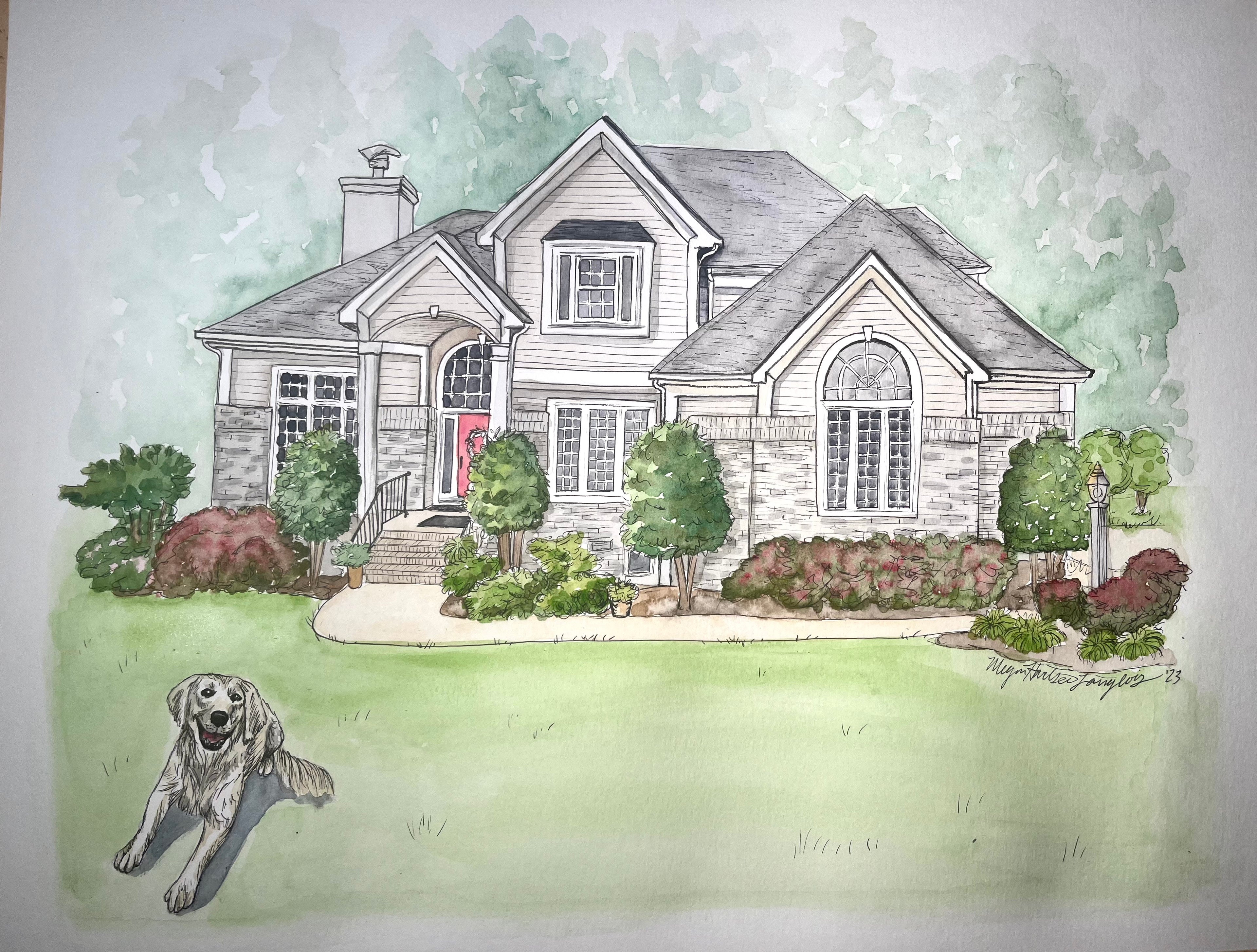 Custom House/Venue Portrait (watercolor, black and white, or digital)